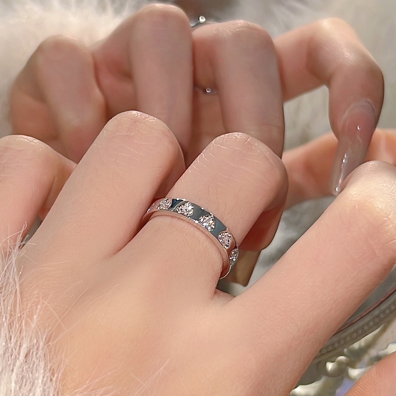 Cincin Model Terbuka Hati Berlian Imitasi Bahan Alloy Fashion Untuk Wanita