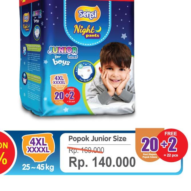 ☀ SENSI NIGHT PANTS BOYS 4XL20 - Popok Junior ➨
