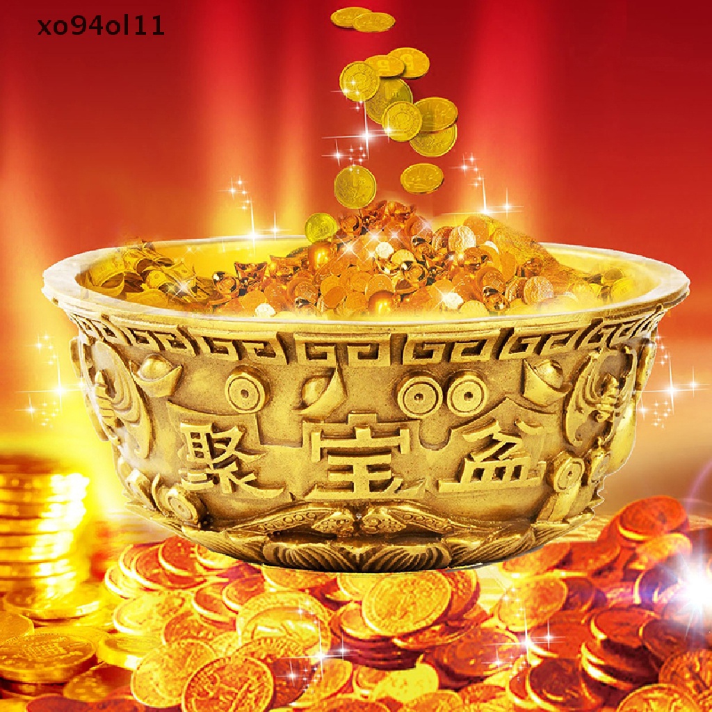 Xo Mangkok Baskom Persembahan Air Harta Karun Feng Shui Buah Altar Golden Brass Bowl OL