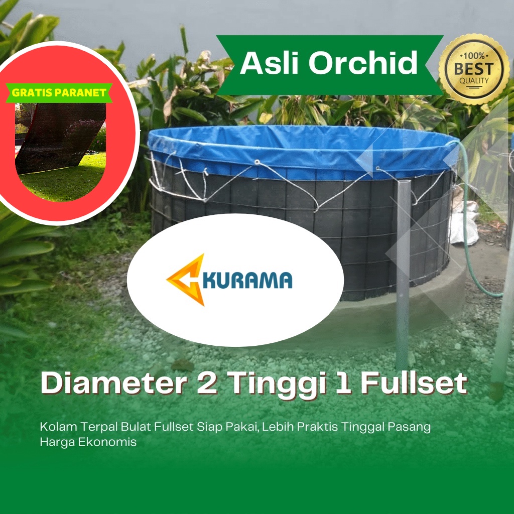 Diameter 2 tinggi 1 meter fullset orchid kolam terpal bulat kolam terpal bundar siap pakai
