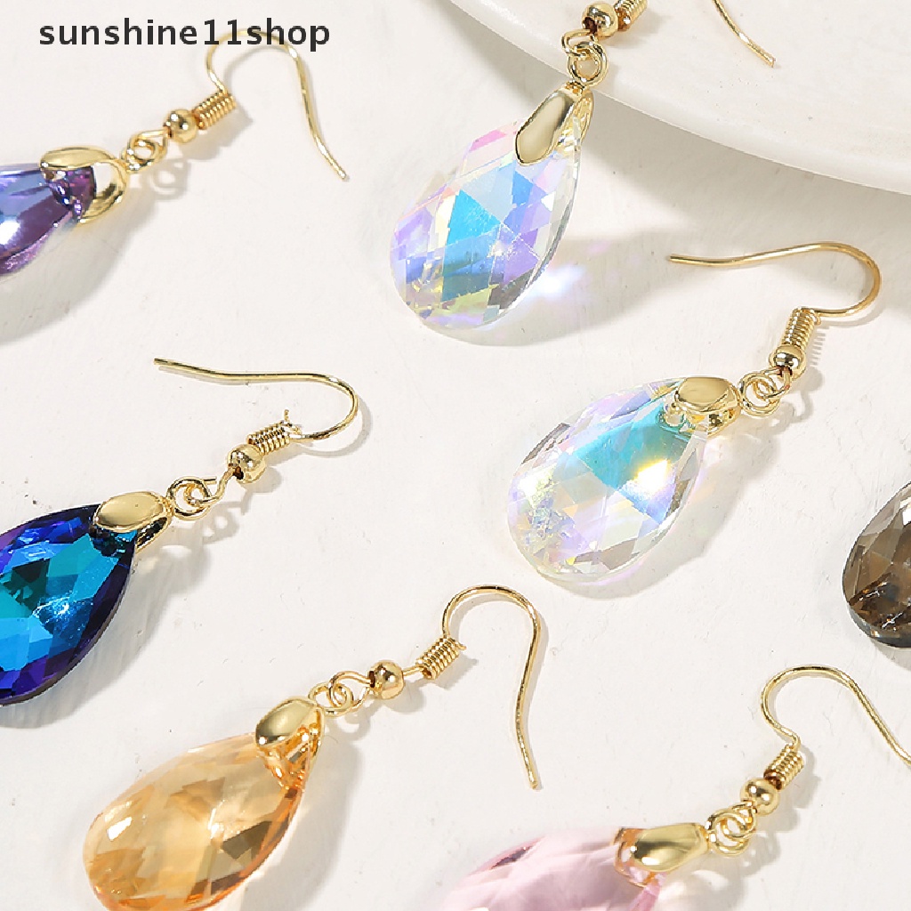 Sho Anting Wanita Droplet Drop Earrings Colorful Blue Kristal Liontin Wanita Perhiasan Hadiah Anniversary Perhiasan Aksesoris N