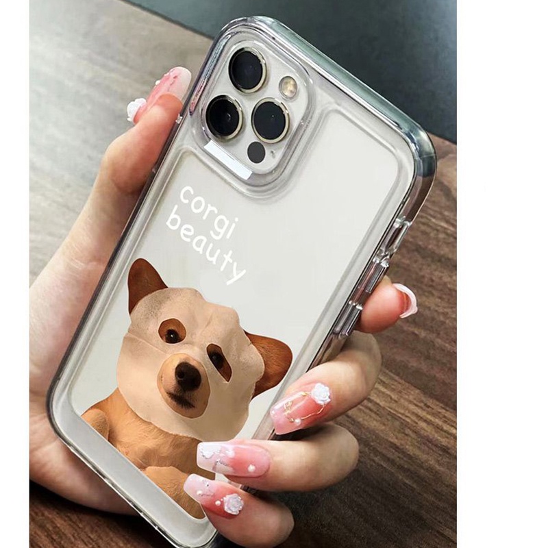 IPHONE Casing Ponsel Lembut Anjing Lucu Kompatibel Untuk Iphone11 14 13 12 Pro Max XS XR X8 7 6S Plus Casing Transparan TPU Silikon Shockproof Cover