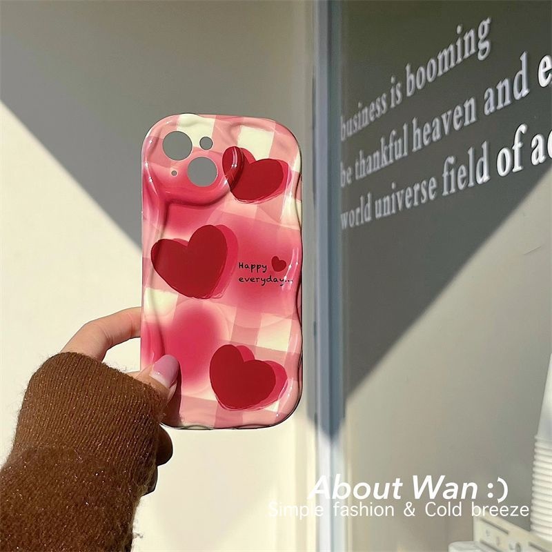 IPHONE Casing Ponsel Motif Gaya Hati Korea Kotak-Kotak Gelombang Kompatibel Dengan Iphone12 13 14 11 Pro Max X Xs Max Xr Fdcsf