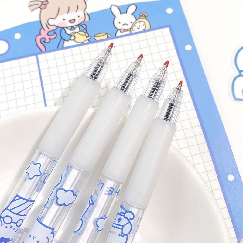 1pc Sederhana Cream Bear Press Type Ballpoint Pen 0.5mm Beruang Lucu Menulis Gel Pulpen Hadiah Siswa Belajar Perlengkapan Kantor