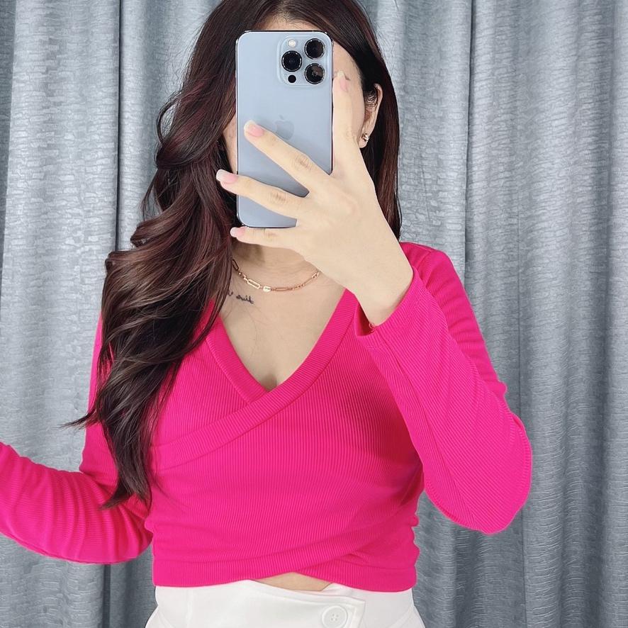 ☁ Gweny wrap crop top | atasan crop top ➬