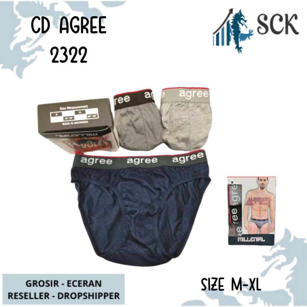 [ISI 3] CD Pria AGREE 2322 Sport / Celana Dalam Pinggan Karet Model Boxer / Pakaian Dalam Cowok - sckmenwear GROSIR