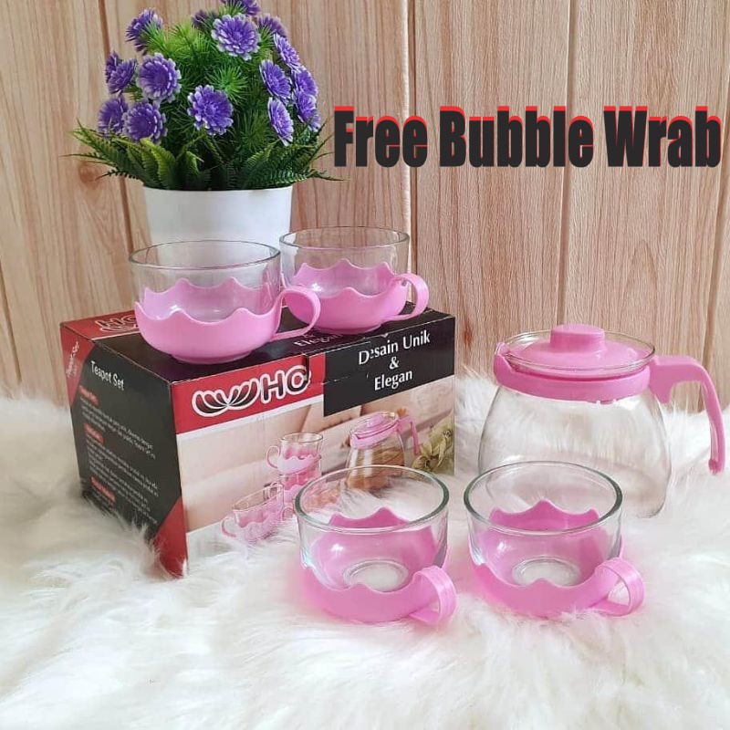 TEA POT Set Kaca isi 5 in1 Teapot Teko Tempat Minum Teh 4 Gelas Cangkir HC