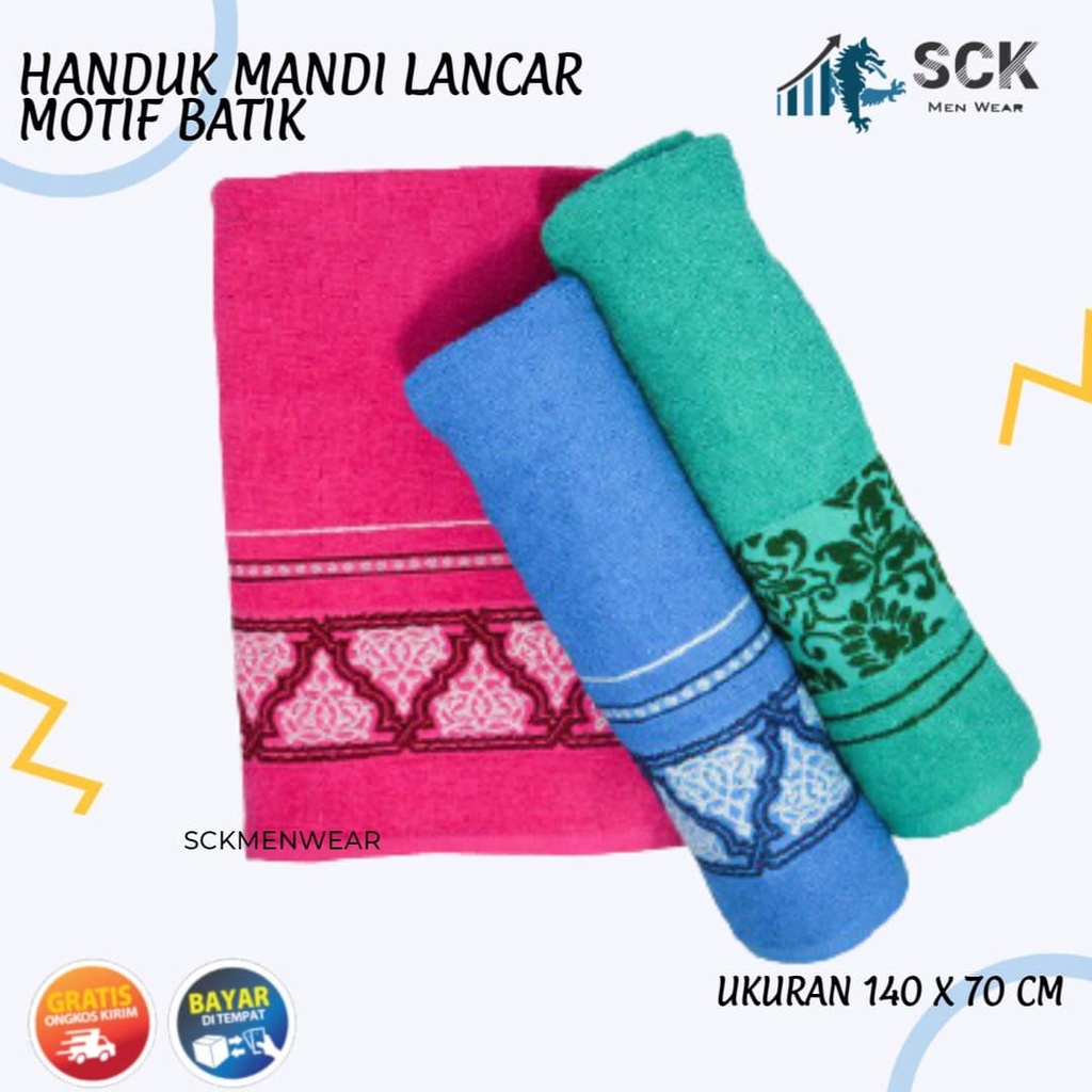 Handuk LANCAR 140x70cm Motif Batik Jumbo Besar / Perlengkapan Mandi Pria Wanita Dewasa - sckmenwear GROSIR