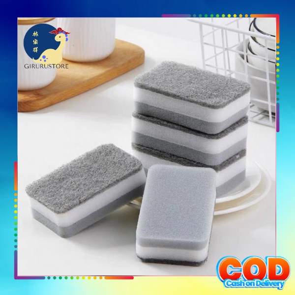 Sikat Spons Abu 2 Sisi / Sikat Kerak Cuci Piring / Scrub Anti Noda / Spons Sabun Penghilang Noda Kerak Bandel / Spons Sponge Cuci Piring Dua Sisi Busa Cuci Piring Penghilang Minyak / Double Side Spons Pencuci Piring Serbaguna , Spon Cuci 2 Sisi Warna Abu