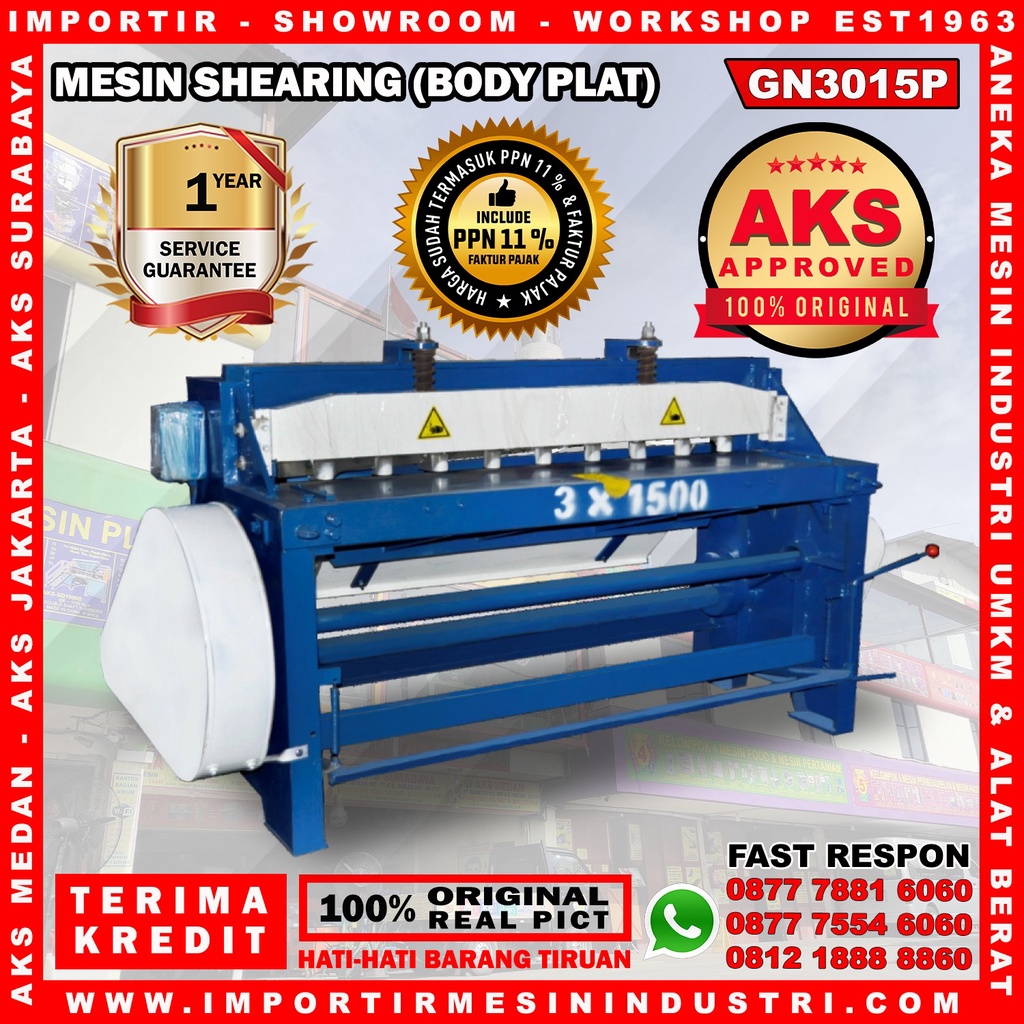 Mesin shearing potong pemotong plat 3x1500mm shearing machine alat gunting plat machine AKS-GN3015P.