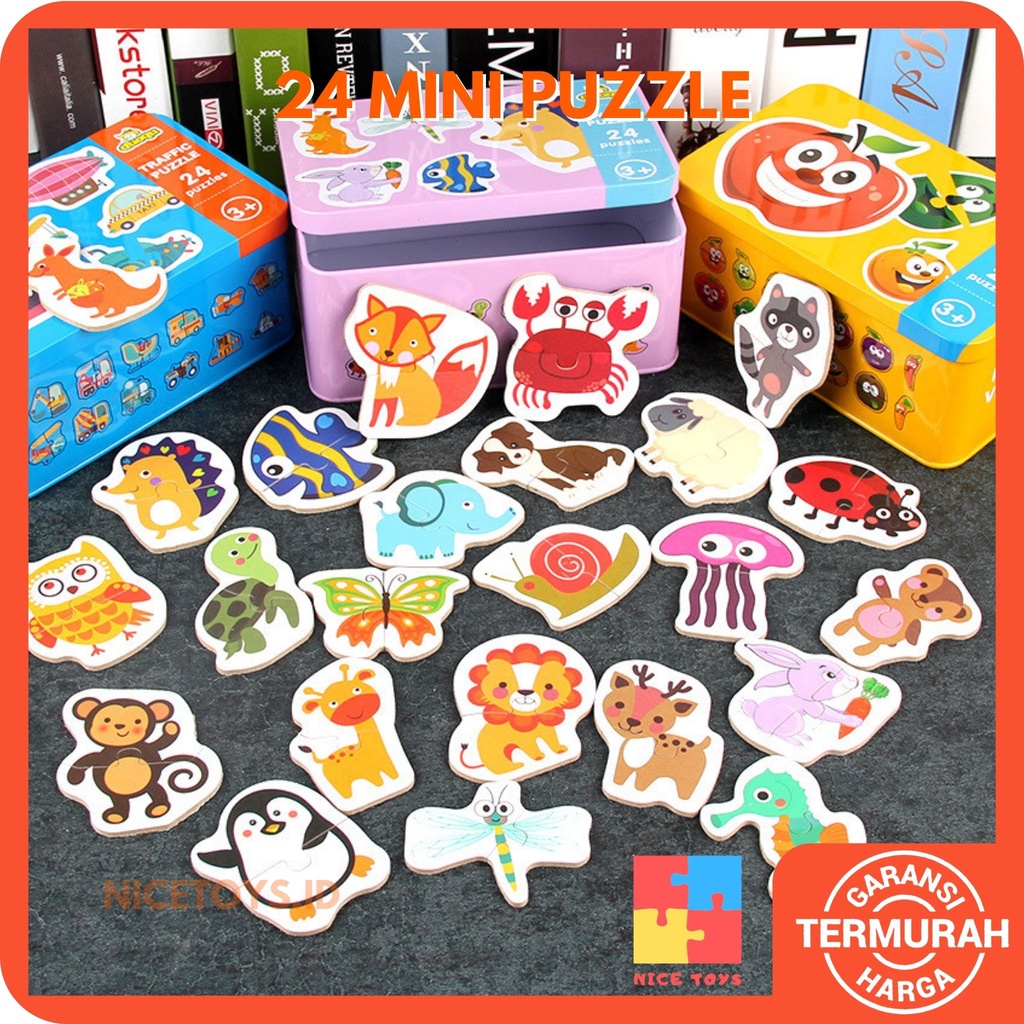 24 Mini Puzzle Wooden Puzzle Anak Puzzle Kayu Jigsaw Puzzle Mainan Balita Mainan Edukasi Anak