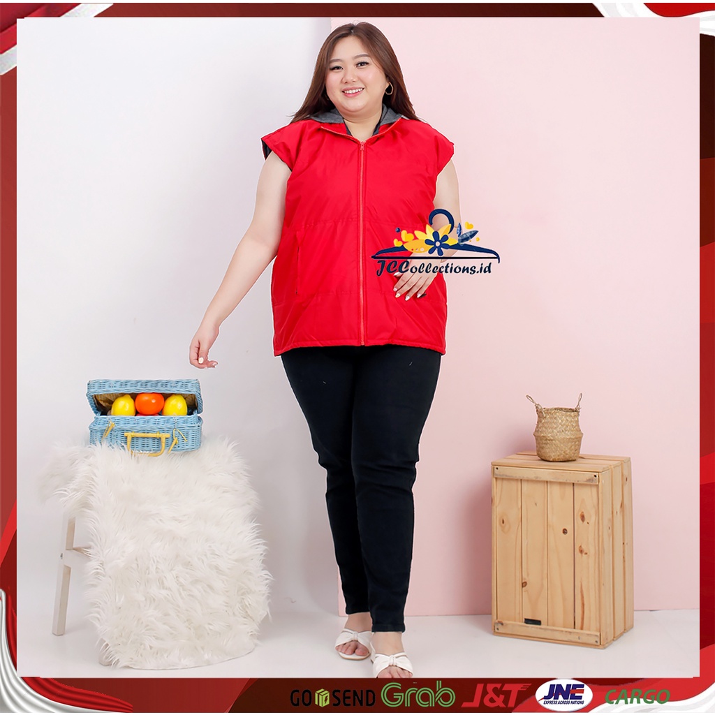 Rompi Wanita Parasut Jumbo Hoodie dan Kantong / Vest Motor Unisex JCCollections