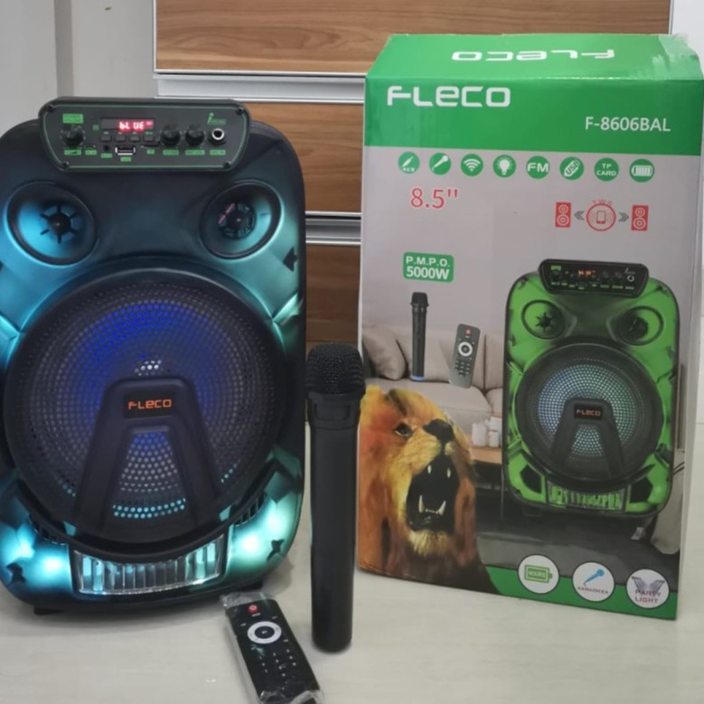 Speaker Bluetooth Karaoke Free Mic Wearless Party Light Fleco 8606 BAL BERGARANSI RESMI MANTAP