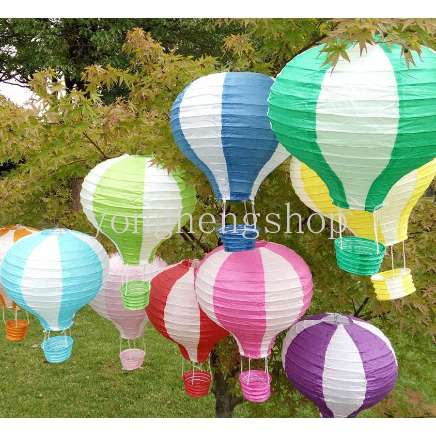 Lampion Kertas Bentuk Balon Udara Warna Pelangi Ukuran 12 Inch Untuk Dekorasi Pesta Pernikahan