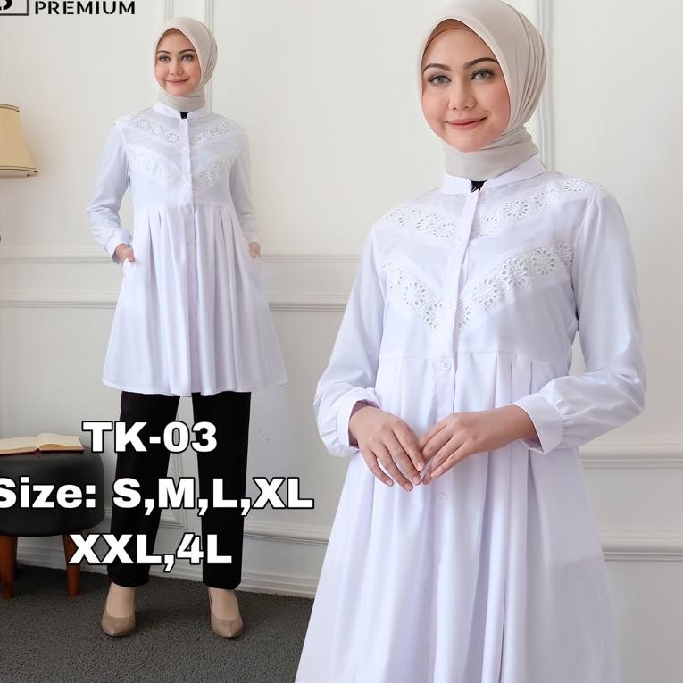 Special Price Sakha - TK 03 Tunik Putih Muslim Wanita Atasan Putih Kerja kantor PNS guru Baju Putih 