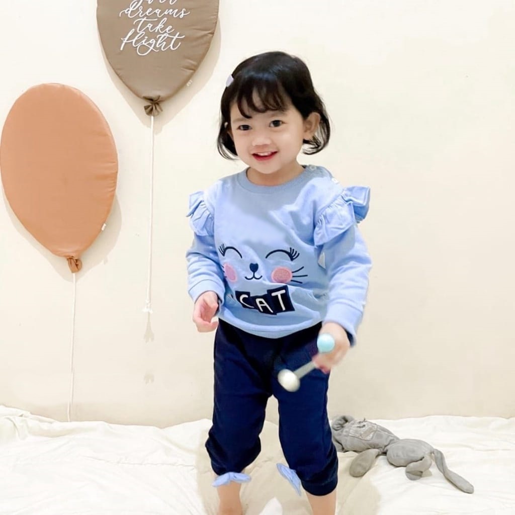 Zahra Setelan Anak Perempuan Popki Bahan Fleece | Pakaian Anak Lucu Umur 1-6 Tahun