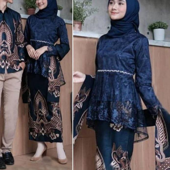 ✺ Couple Kebaya Modern Baju Wisuda Tunangan Lamaran Terbaru Baju Batik Brokat Couple navy ★