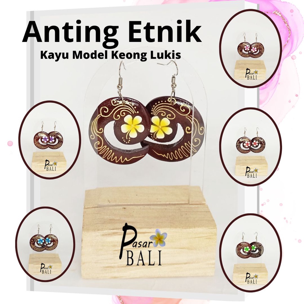 Anting Kayu Etnik Model Keong Lukis | Anting Vintage Wanita