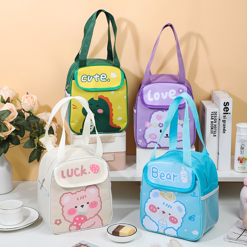 Lunch Bag Cute Tas Bekal Lunch Cooler Bag Tas Bento Aluminium Motif Dino And Bear