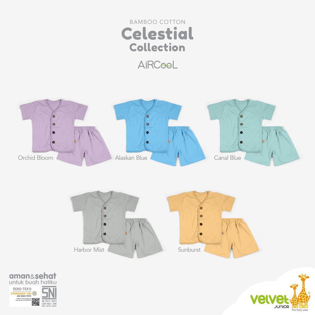 Velvet Junior Cotton Bamboo Celestial Collection Setelan Pendek Celana Pendek Kancing Tengah Full Warna Random - CC-060C3 (Per2 Dan Per3)