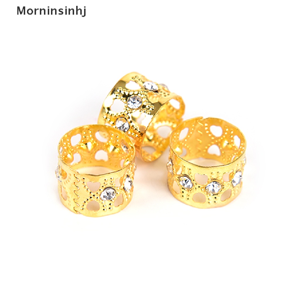 Mornin 10Pcs Mengepang Cincin Rambut Gimbal Marley Kepang Manik-Manik Klip Manset Berlian Imitasi id