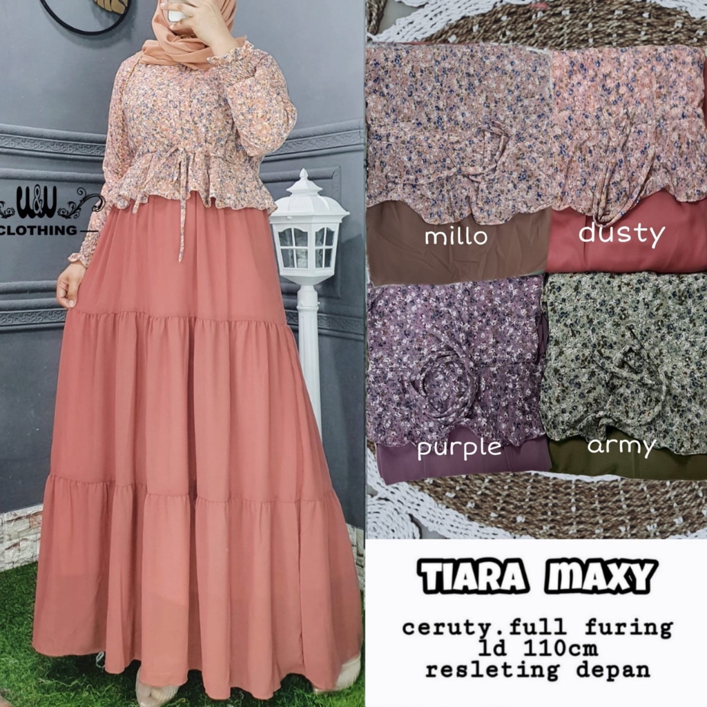 BAJU MUSLIM WANITA TIARA MAXY CERUTY FULL FURING [ READY ]  LD 110 PJ 138 ZIPER DEPAN ORI BY W & W C
