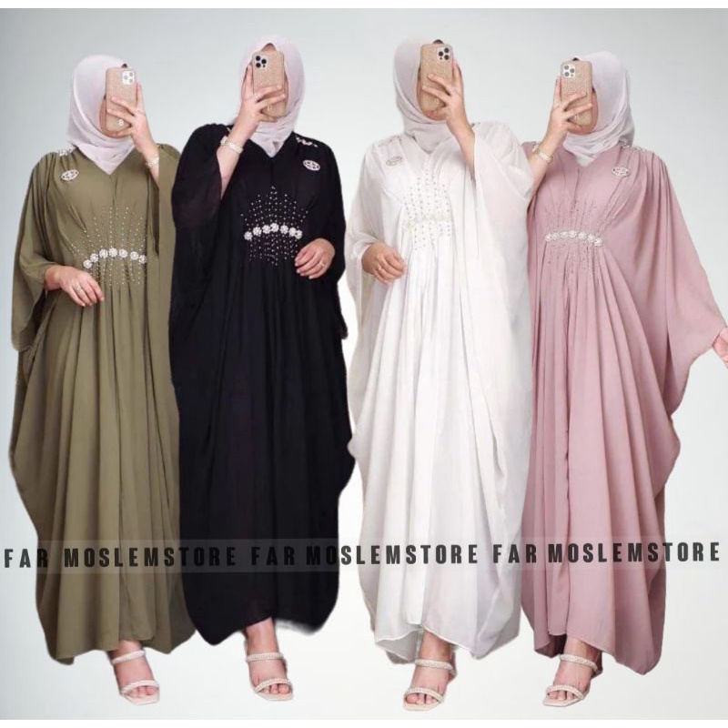 PEARL KAFTAN CERUTY BABYDOLL GAMIS KAFTAN APLIKASI MUTIARA/DRESS KONDANGAN OVERSIZE/KAFTAN LEBARAN/FAR MOSLEMSTORE