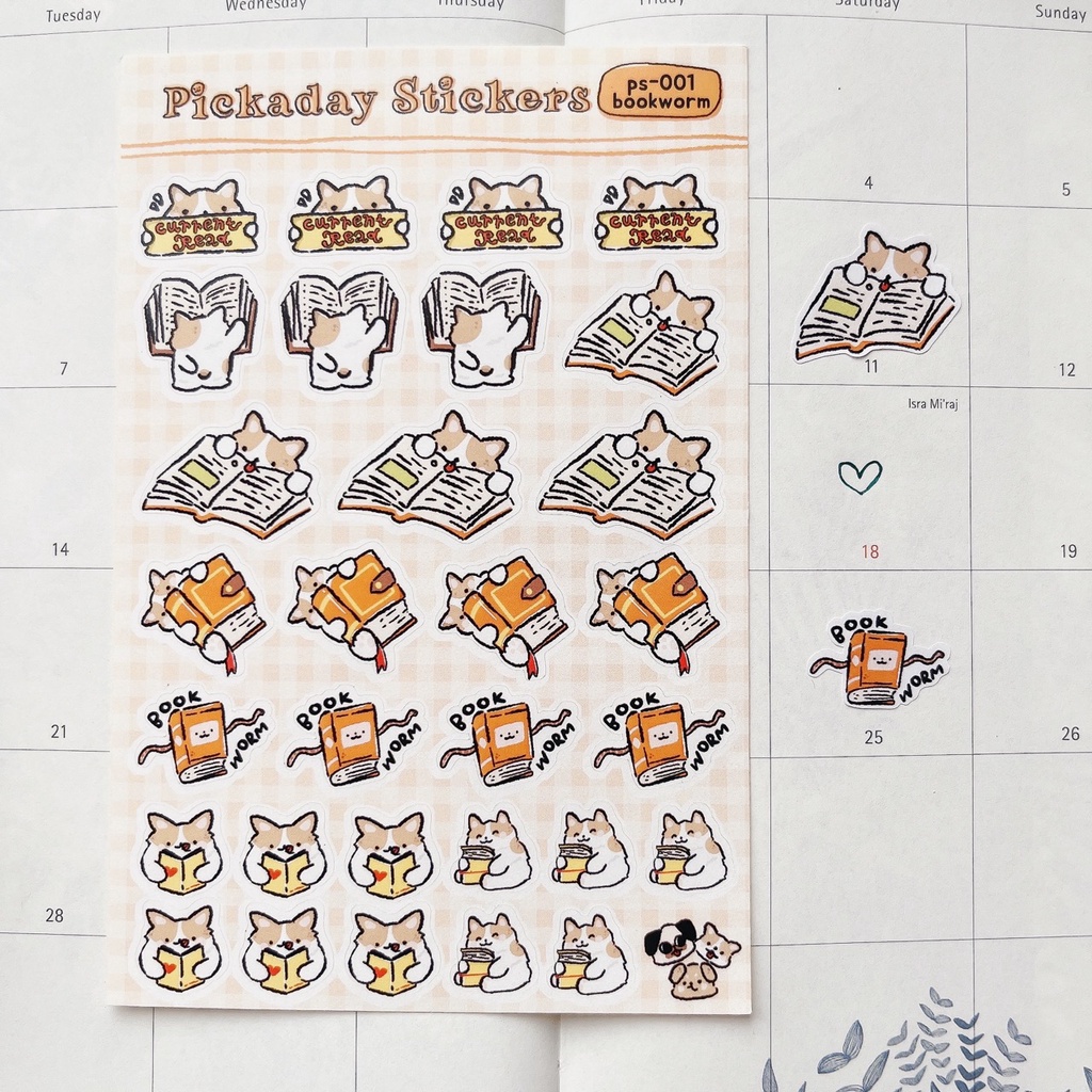 

ps001 corgi bookworm planner / bullet journal sticker sheet