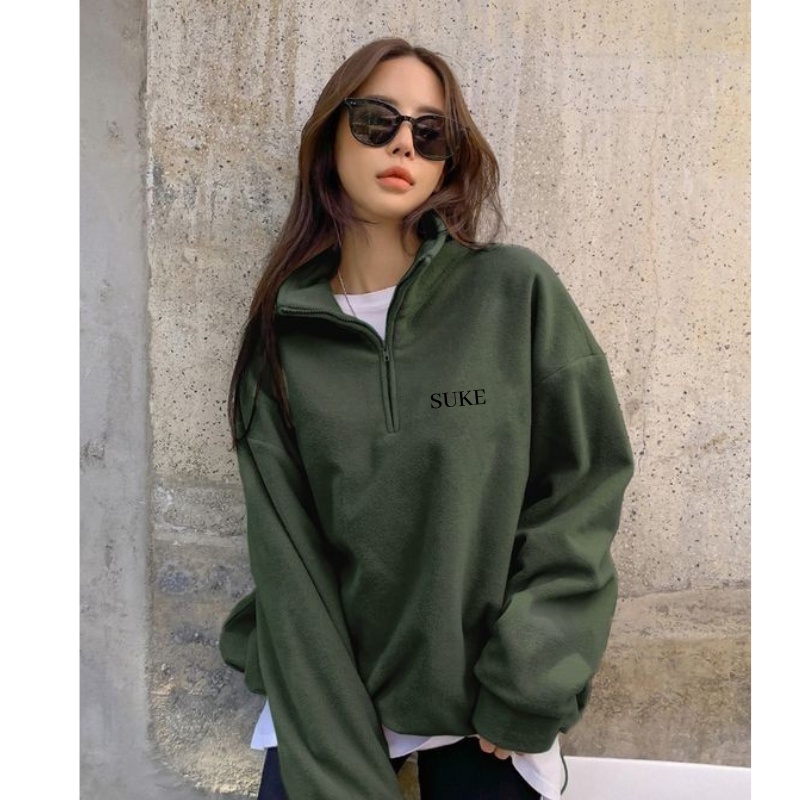 Sweater Half Zip Pria Teks Suke / Crewneck Zip Pria Wanita Casual / Sweatshirt Zipper Floking Simple