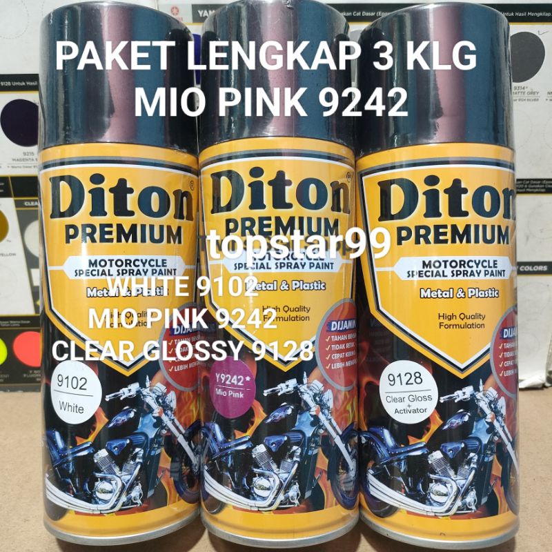 Diton Premium Paket Lengkap 3 Kaleng 400cc Ping Mio Pink 9242 Clear Glossy 9128 Pilox Pilok Cat Semprot Spray Paint