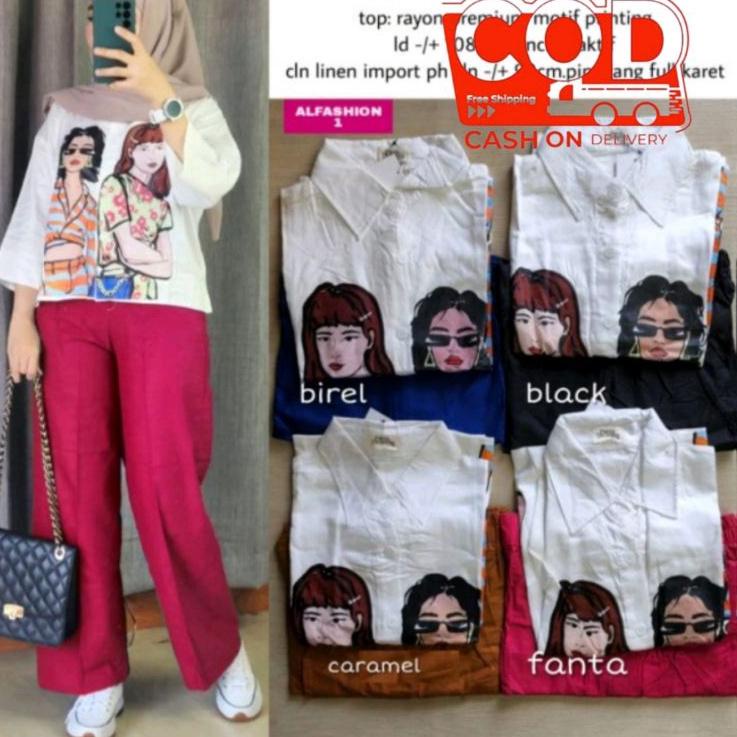 ❈ Anime Set Crop Crinkle Sablon LD 110 - Setelan Crop Top Crinkle Sablon / Setelan Kombinasi crinkle