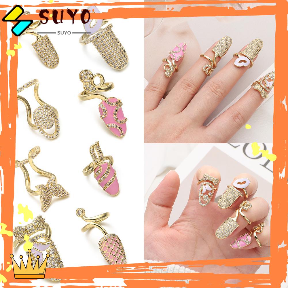Suyo Cincin Kuku Statement Fashion Desain Sederhana Zirkon Pelindung Kuku