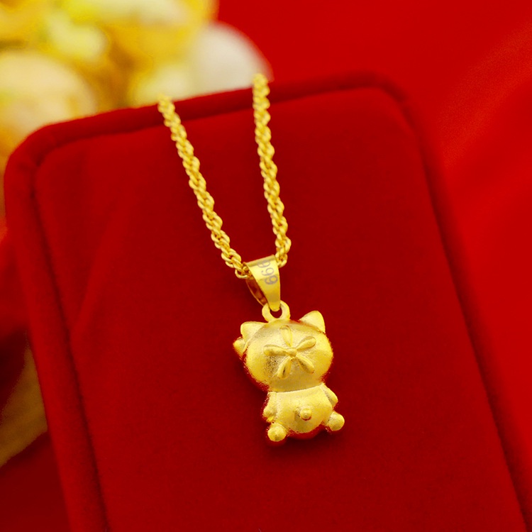 Goldkingdom Perhiasan Fashion Emas Asli Kadar 375Bangkok Aksesoris Ready Stock Drop Lem Kt Catwoman Gaya Berlapis Emas Padat Rejeki Kucing Liontin Kartun Kalung