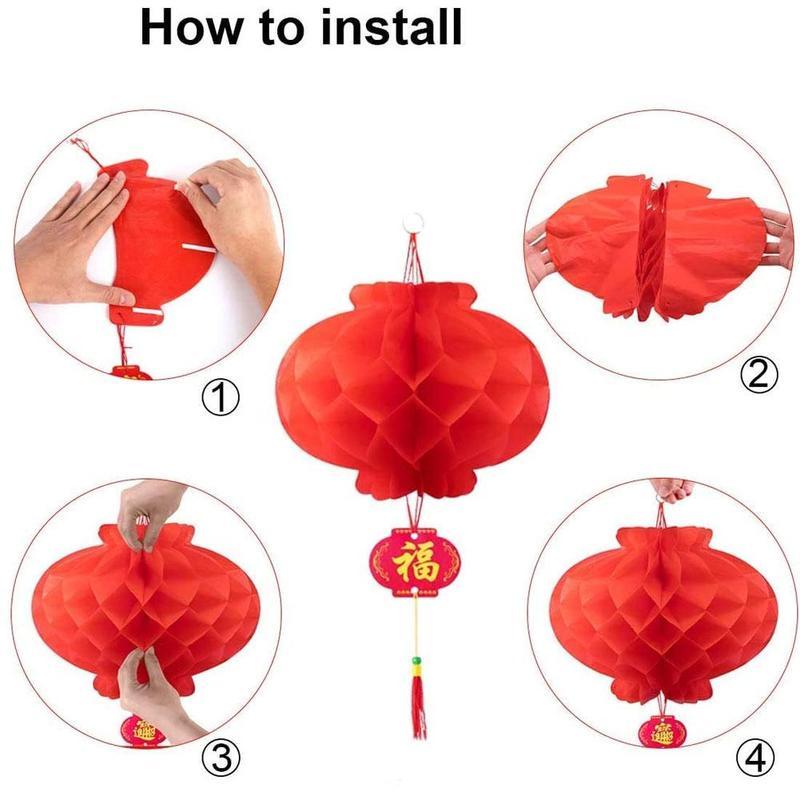 10pcs Lentera Kertas Gantung Warna Merah Imlek Paper Lantern Untuk Dekorasi Tahun Baru Imlek