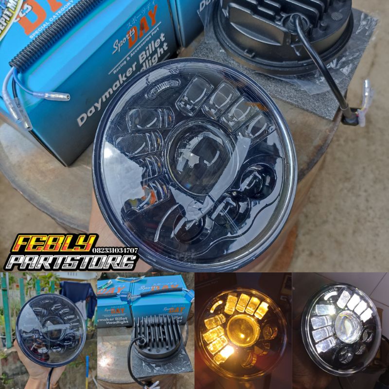 LAMPU DAYMAKER BILLET 5,7 INCH SPORDAY LAMPU DAYMAKER SET BILLET BILLED LAMPU DEPAN DAYMAKER 16 LED 