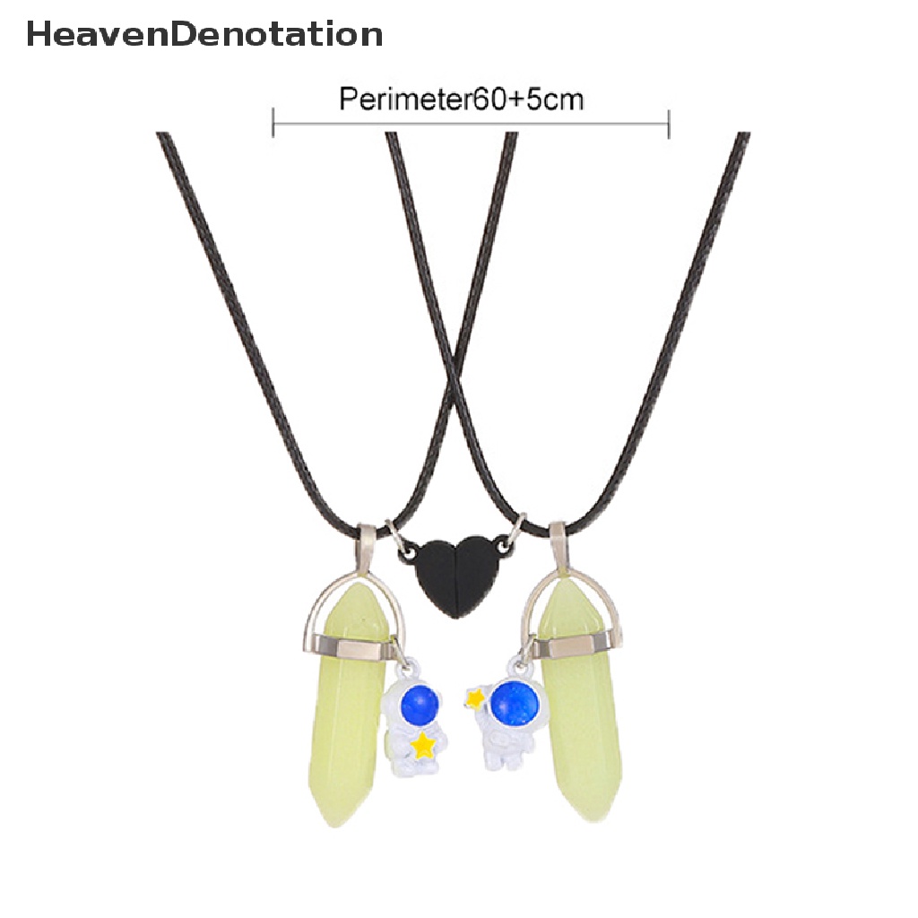 [HeavenDenotation] Magnet Hati Hexagonal Bercahaya Menarik Liontin Astronot Pasangan Kalung Untuk Wanita Pria Fashion Tali Kulit Kalung Hadiah HDV