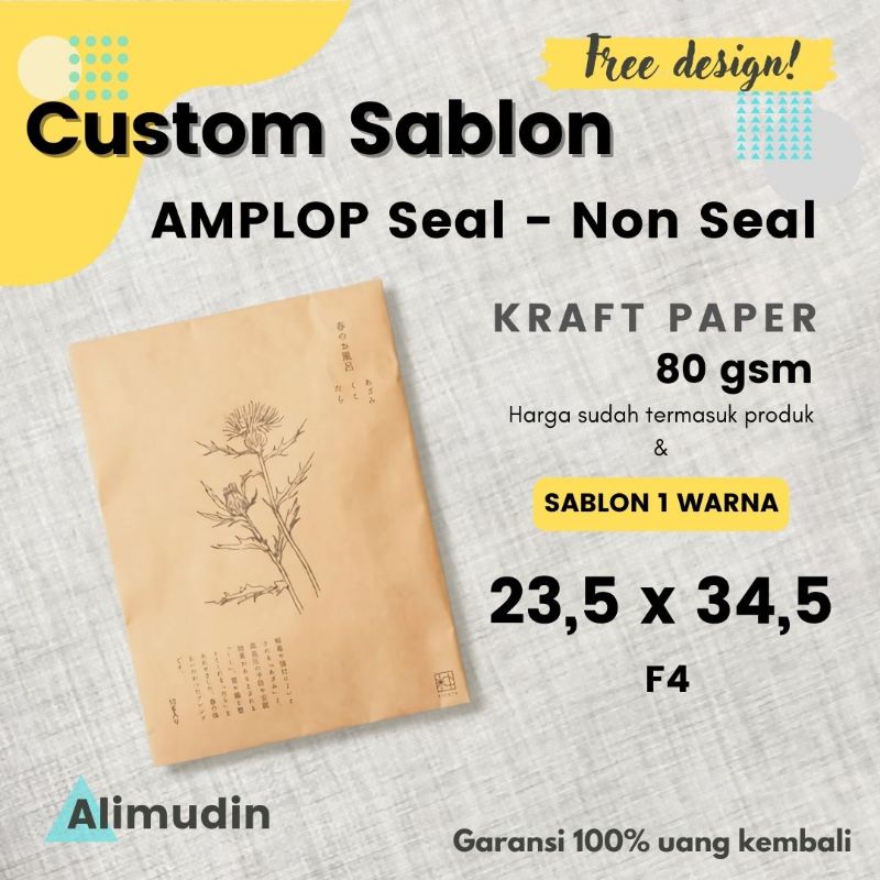 

Amplop Kertas 23,5 x 34,5 Folio Kraft Paper Coklat Custom Sablon