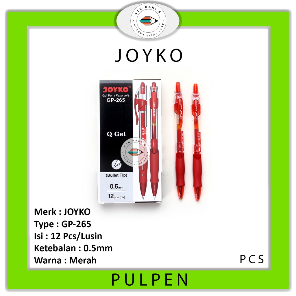 

JOYKO - Pulpen Gel GP-265 Q-Gel 0.5mm Tinta Warna Merah - Pcs