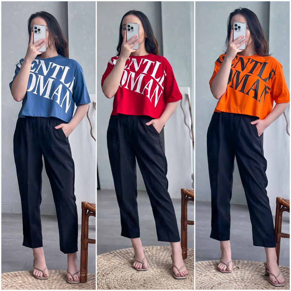 Kaos Croptop Wanita Lengan Pendek Bahan Katun