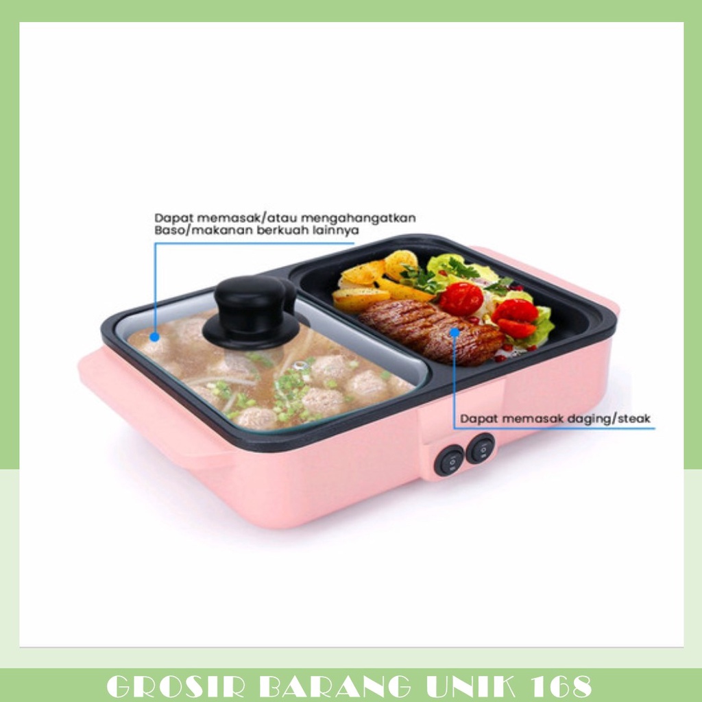 Mini Electric Hotpot 2 IN 1 Steamboat &amp; Grill Pan BBQ 2IN1 Non Sticky Panci Listrik
