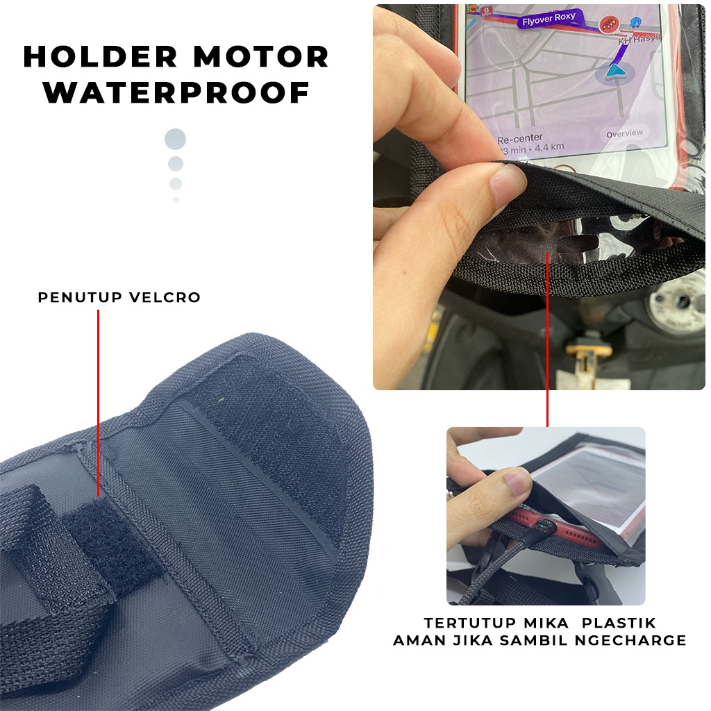 Tas Holder Hp Motor Waterproof Sarung Handphone Stang Sepeda Cover Pelindung Ponsel Hape Ojol Aman Anti Air | GROSIRXPRESS