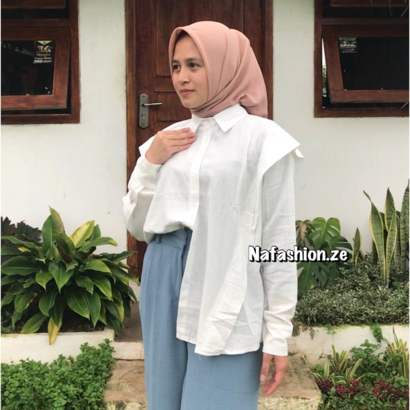 DENISE SHIRT LINEN CRINKLE / JIA BLOUSE KEMEJA OVERSIZE LD 120CM