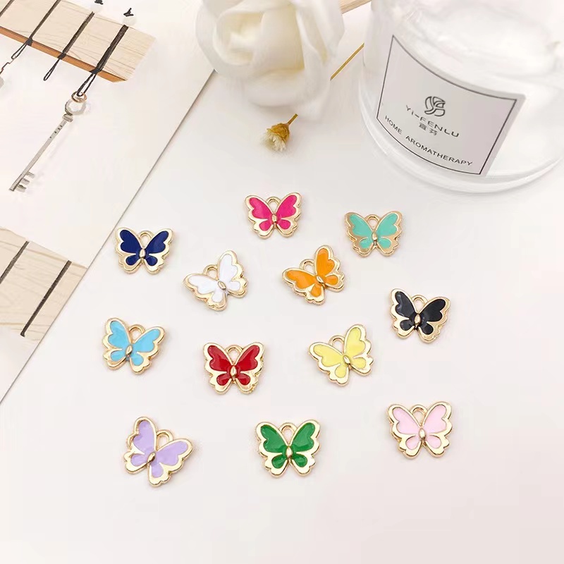 10pcs Alloy Colorful Charm Butterfly Enamel Pendant Diy Kalung Liontin