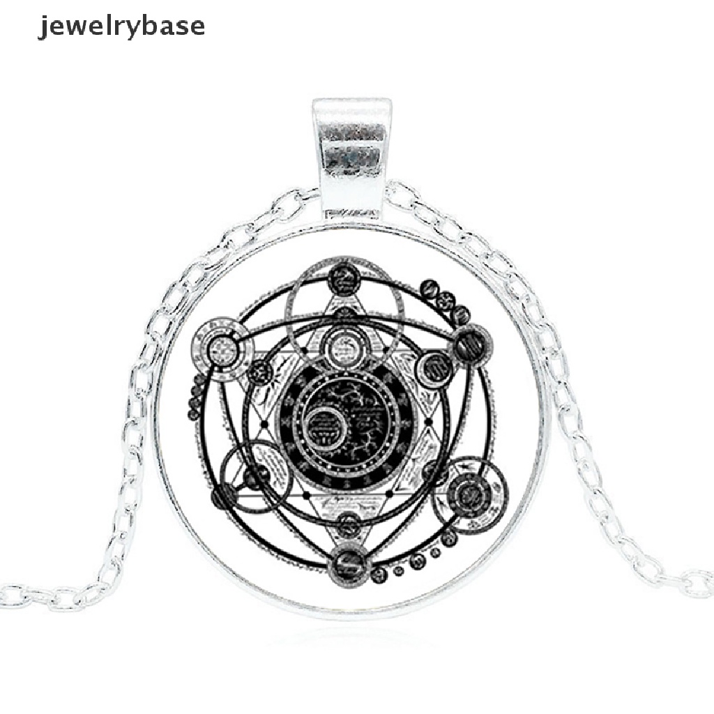 [jewelrybase] Retro Fantasy Magic Sigi Witchcraft Pola Liontin Kalung Kaca Cabochon Perhiasan Kalung Pria Wanita Aksesoris Hadiah Souvenir Butik