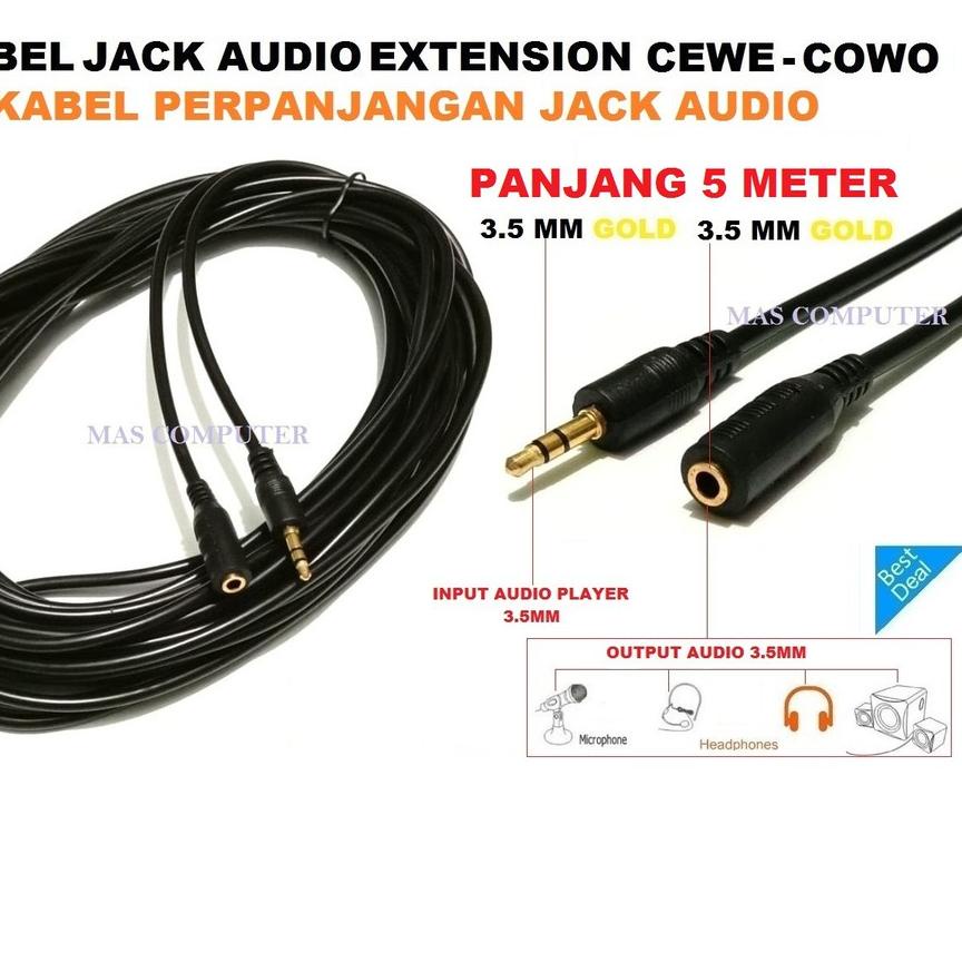 ✦ KABEL JACK AUDIO EXTENSION PANJANG 5 METER/JACK AUDIO AUX 3.5MM - 3.5MM/KABEL PERPANJANGAN AUDIO ♪