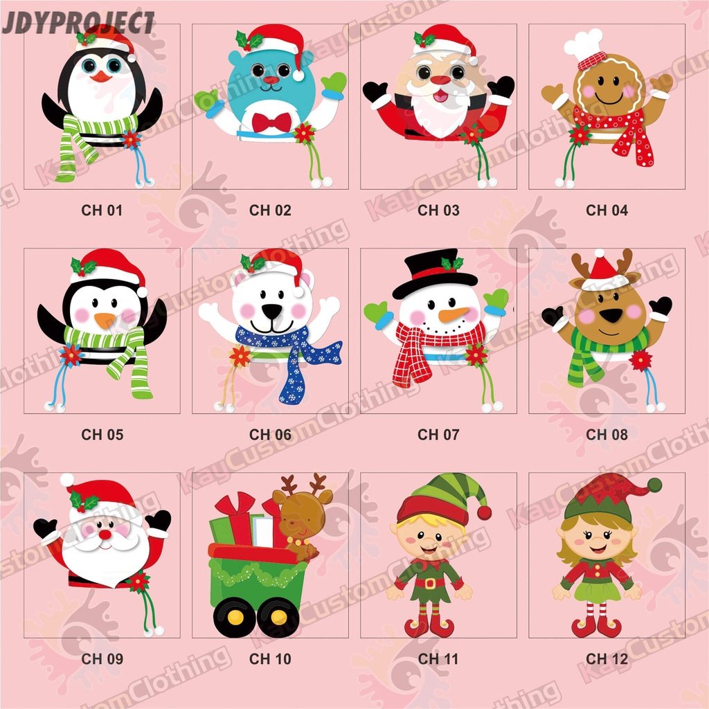 

Stiker Sablon Setrika Christmas / Sticker Sablon Gosok print DTF / STICKER GOSOK TEMPEL KARTUN JLO