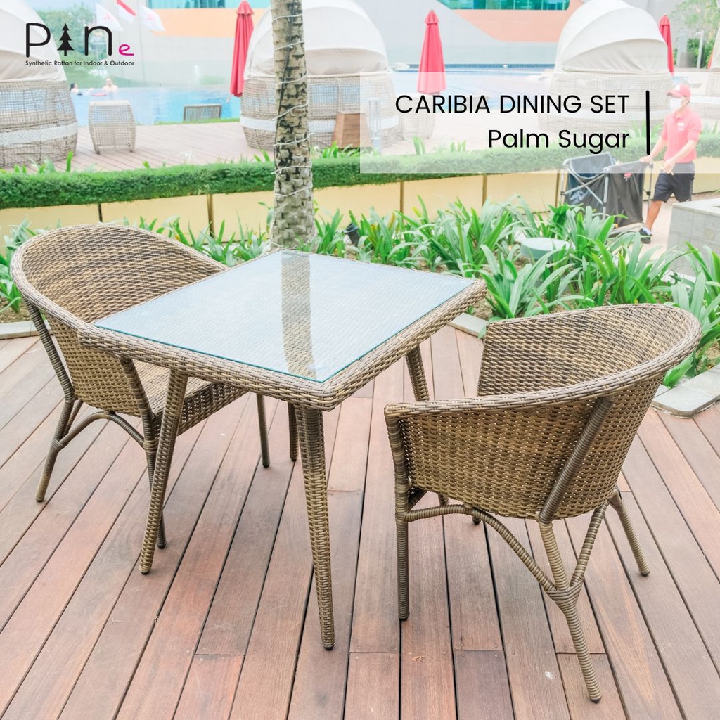 Set Meja Kursi Makan Cafe / Resto Outdoor Rotan Sintetis Minimalis 2 Kursi - Caribia Dining Set Palm