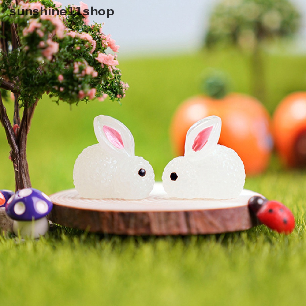 Sho 10PCS Lucu Mini Luminous Resin Bunnies Ornamen Glow In The Dark Miniatur Angka Kelinci Mikro Lanskap Dekorasi Rumah Boneka N