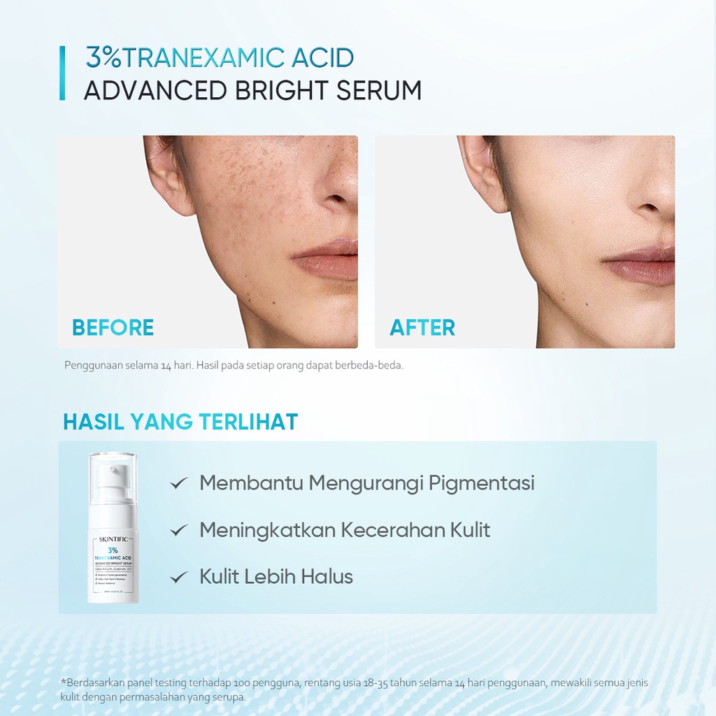 【New Launch】SKINTIFIC 3% Tranexamic Acid Advanced Bright Serum 20ML Serum pencerah Facial Serum Whitening Serum Skin Lightening Serum Wajah Skintific Brightening Serum Serum Wajah