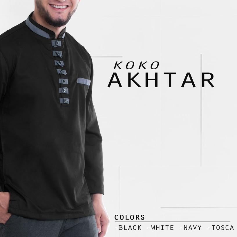 ☞ Baju Pakaian Atasan Koko Pria Muslim Elegan Bahan Cotton Adem Lengan Panjang Kerah Sanghai Premium Original ✻